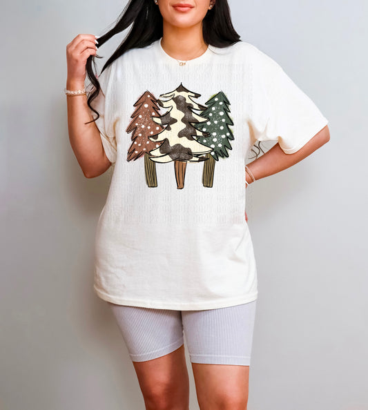 Dotted Cowhide Christmas Trees DTF Transfer