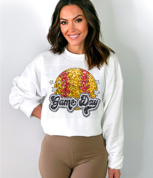 Game Day Softball Sequined Faux DTF Transfer