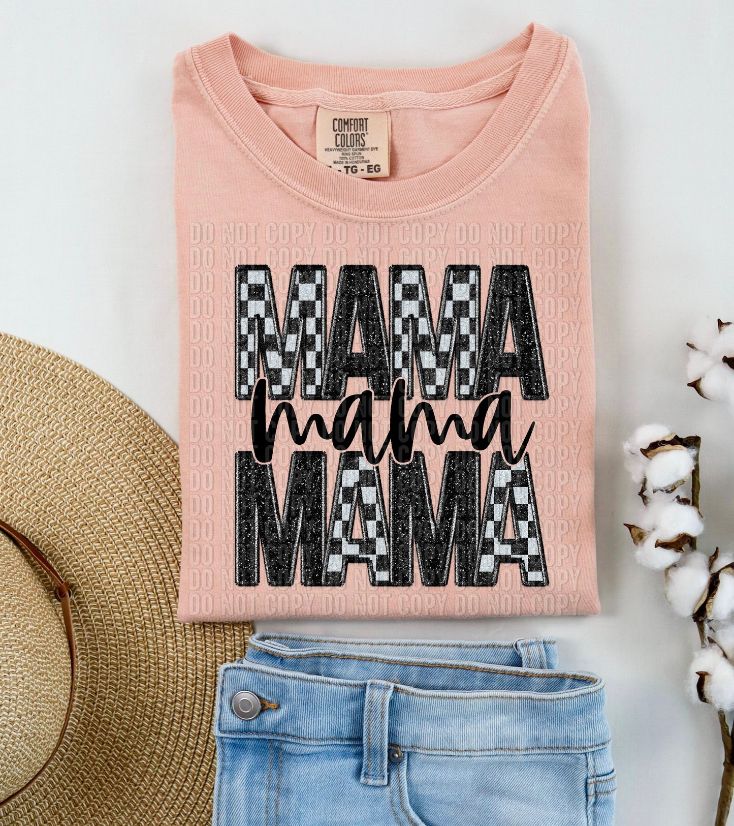 Mama Stack Checkered Glittery Faux DTF Transfer