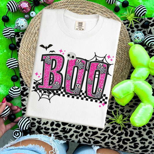 Boo Pink Faux Embroidery DTF Transfer