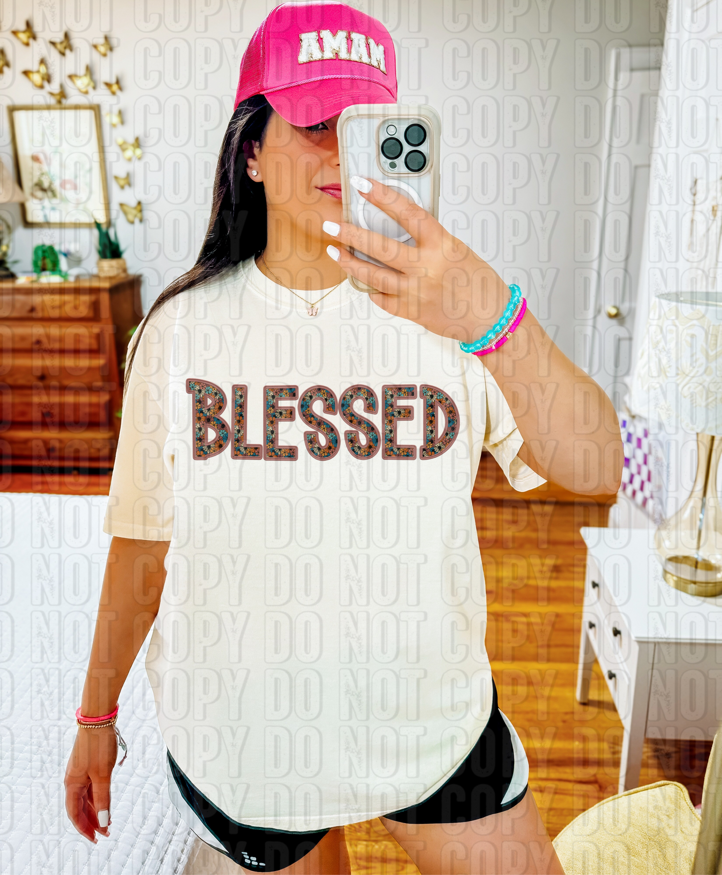 Blessed Floral Faux Embroidery DTF Transfer