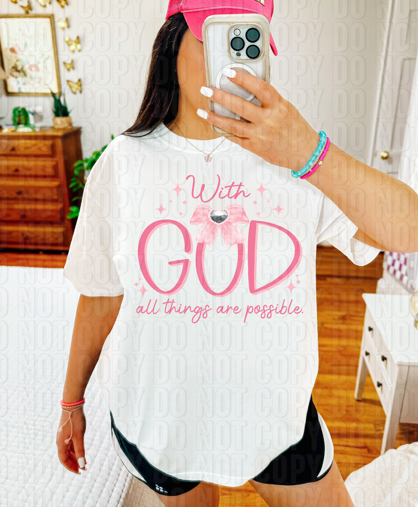 With God All Things Are Possible Pink DTF Transfer