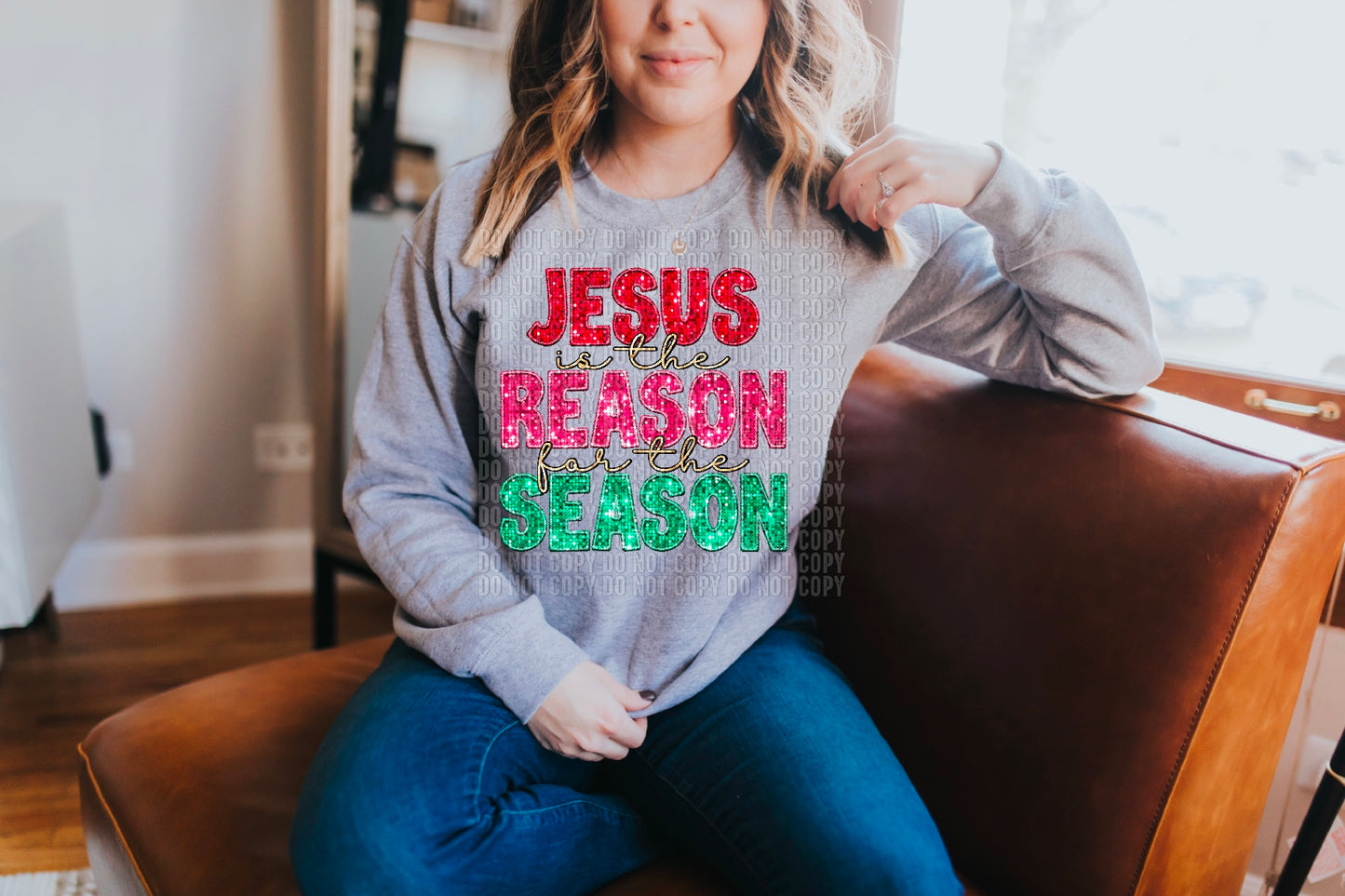 Jesus Is The Reason For The Season Sequined Faux DTF Transfer