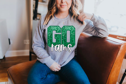 Go Rams Green Sequined Faux DTF Transfer