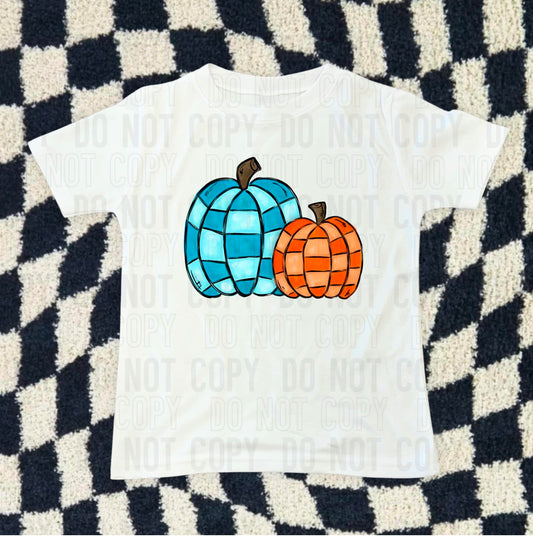 Checker Blue Orange Pumpkins DTF Transfer