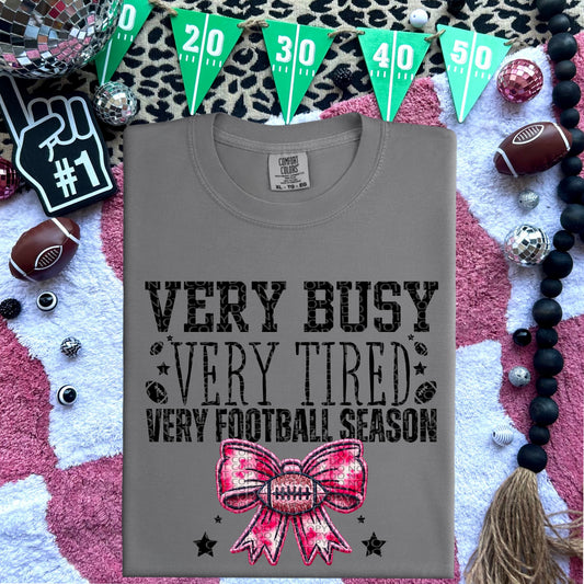 Busy Tired Football Season Pink Bow DTF Transfer