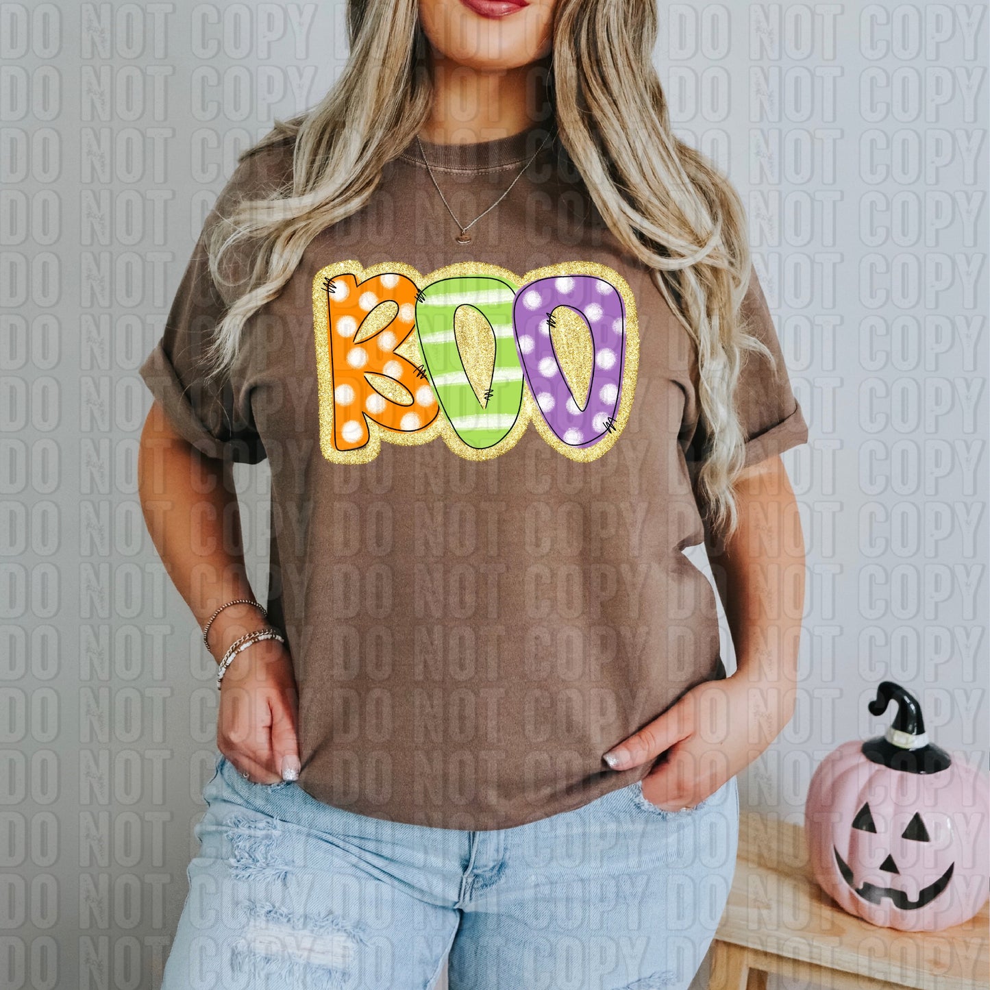 Boo Polkadot Striped Gold Glitz DTF Transfer