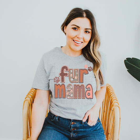 Fur Mama Embroidery Faux DTF Transfer