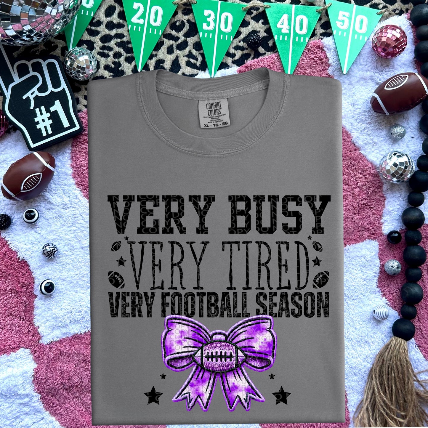 Busy Tired Football Season Purple Bow DTF Transfer