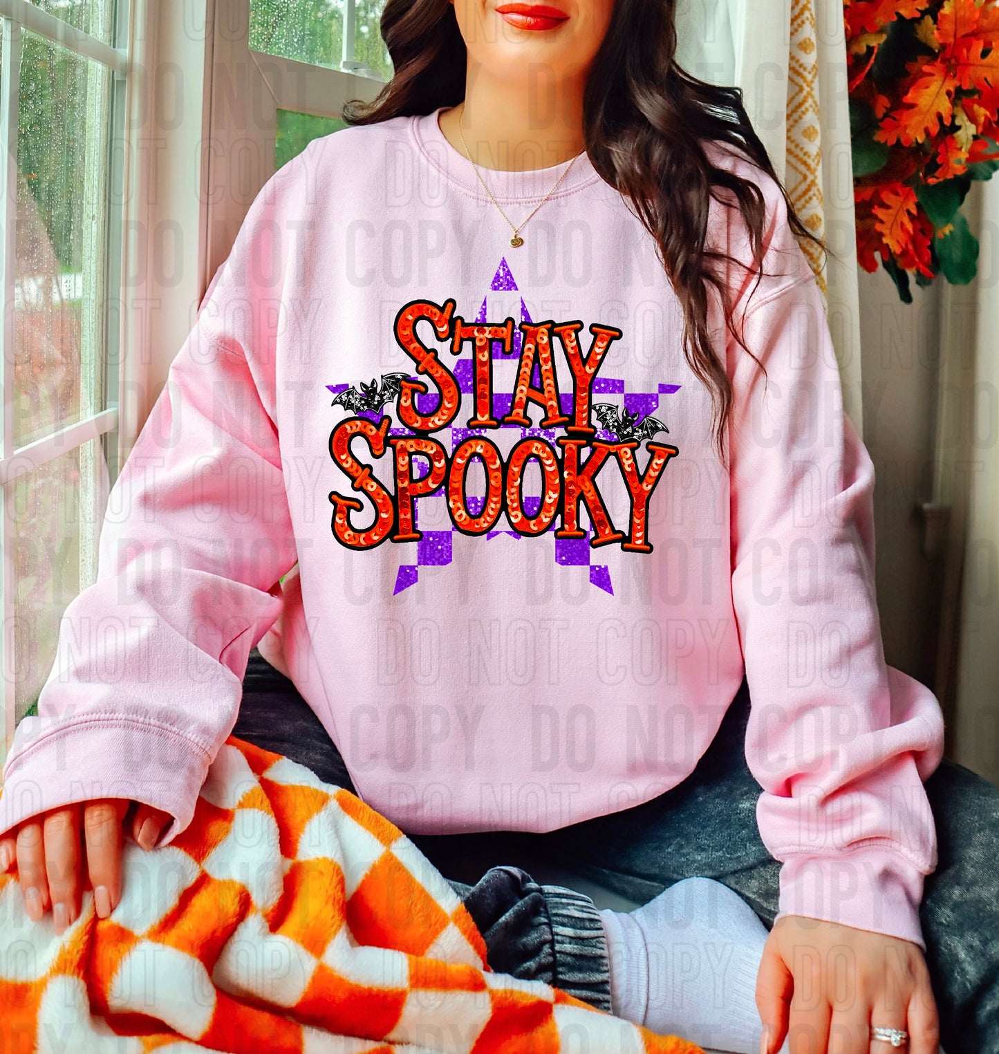 Stay Spooky Checker Star Sequined DTF Transfer