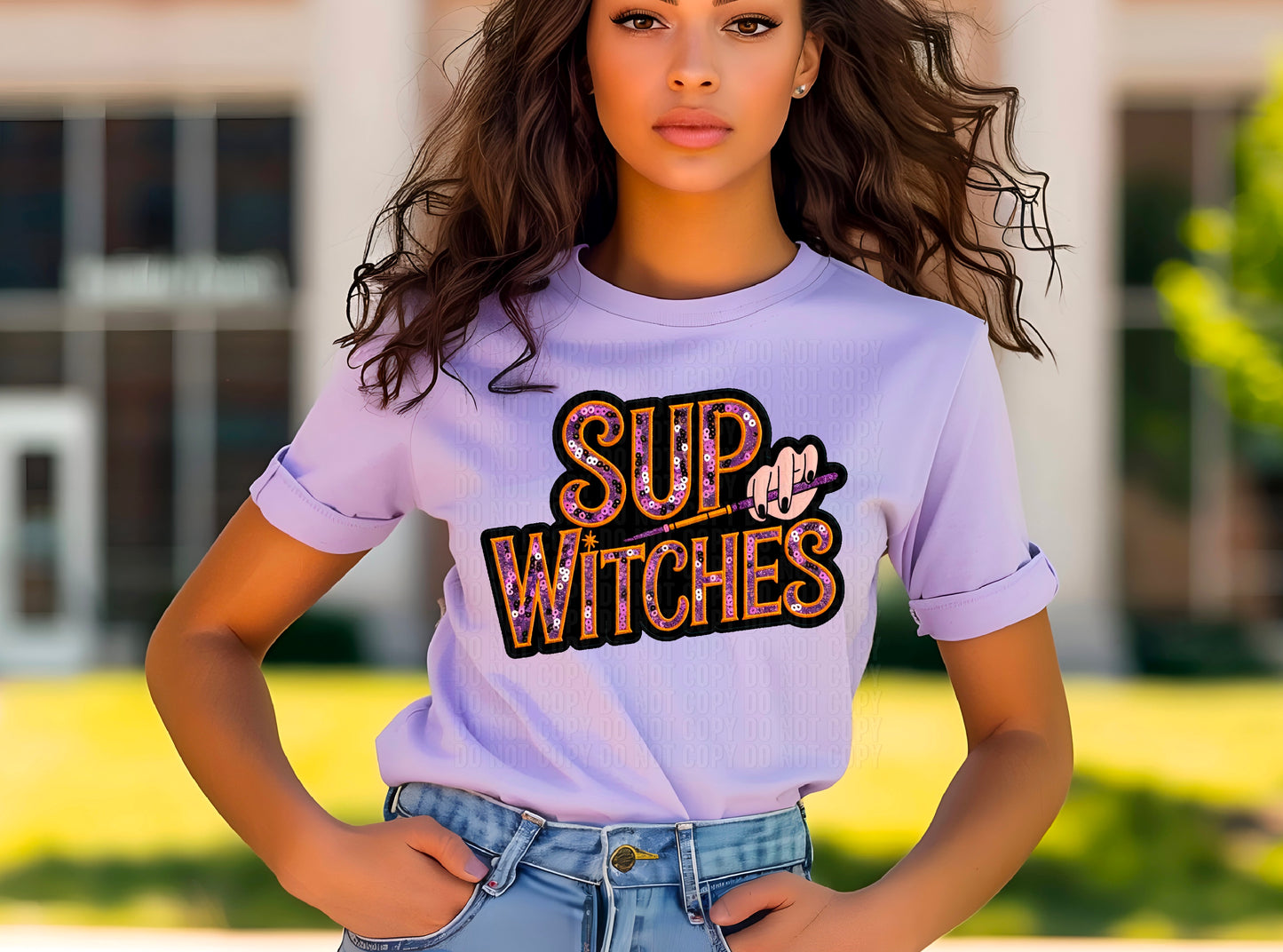 Sup Witches Orange Purple Sequined DTF Transfer