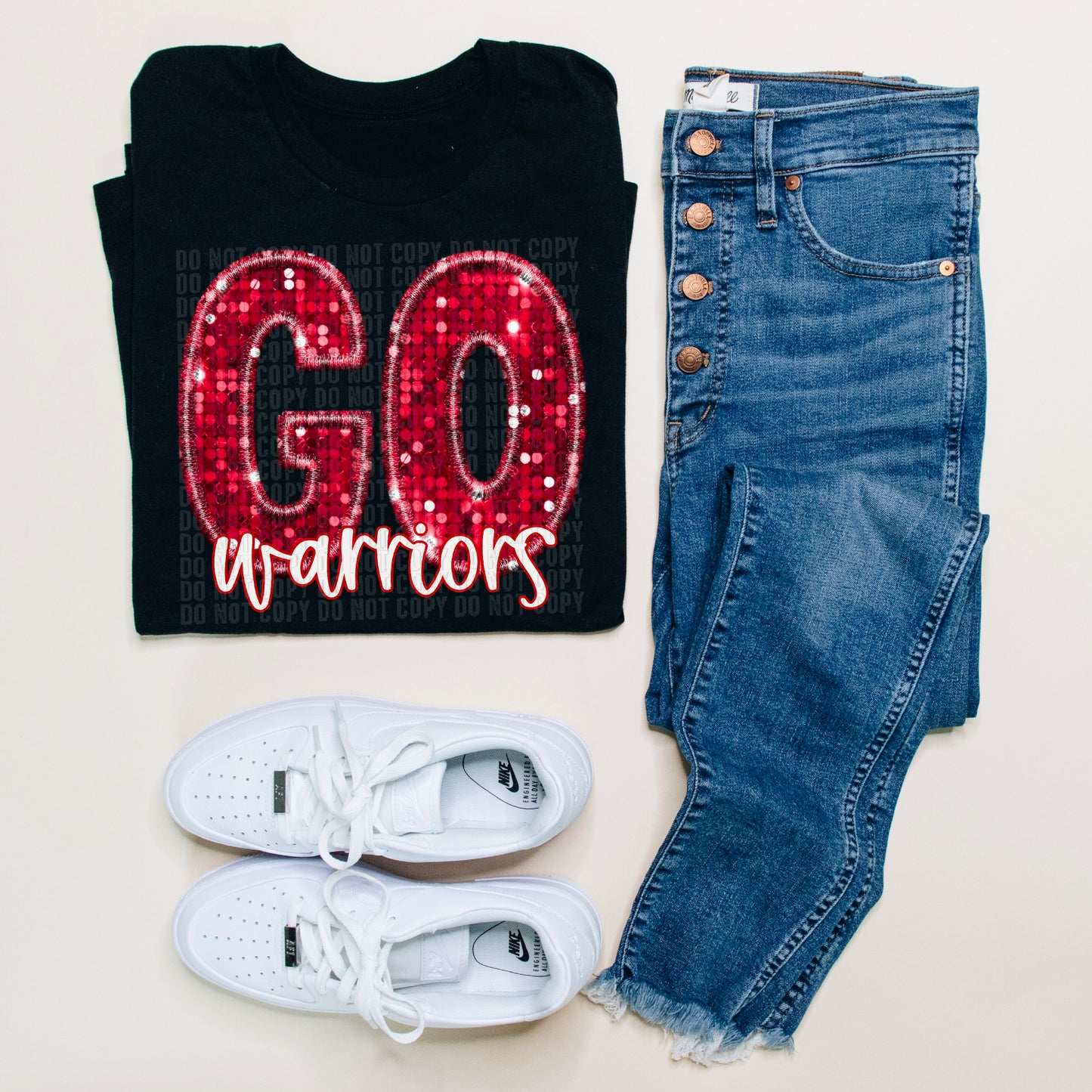 Go Warriors Red Sequined Faux DTF Transfer