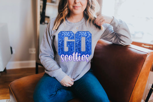 Go Scotties Royal Blue Sequined Faux DTF Transfer