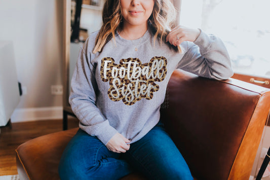 Football Sister Cheetah Embroidery Faux DTF Transfer