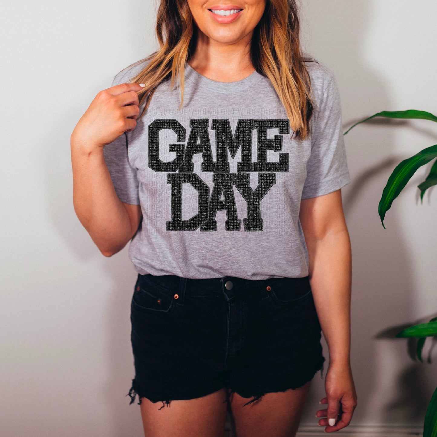 Game Day Black Sequined Faux DTF Transfer