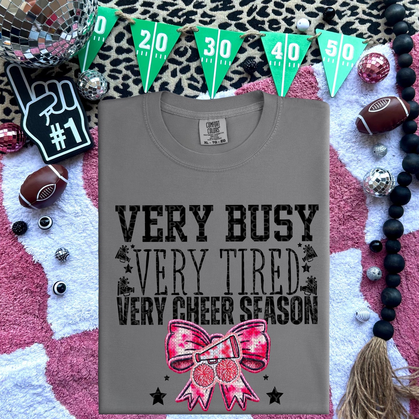 Busy Tired Cheer Season Pink Bow DTF Transfer