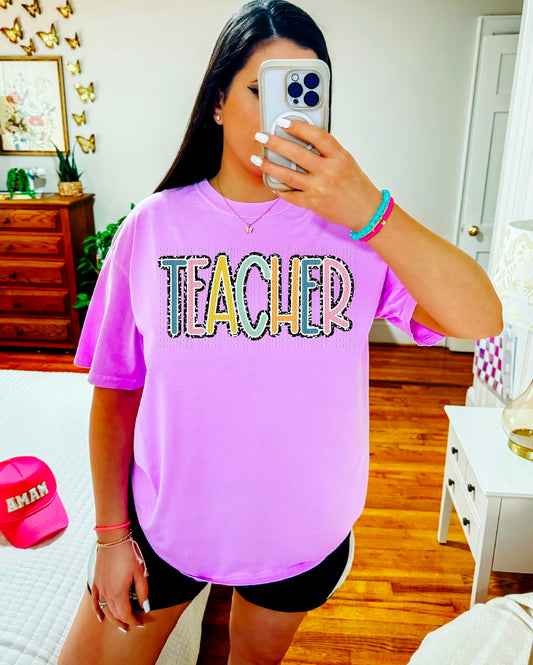 Teacher Speckled Outline DTF Transfer