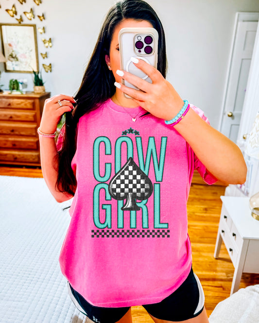 Cowgirl Teal Checkered DTF Transfer