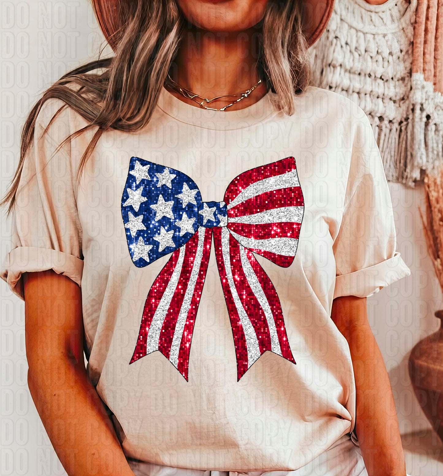 Patriotic Sequined Bow DTF Transfer