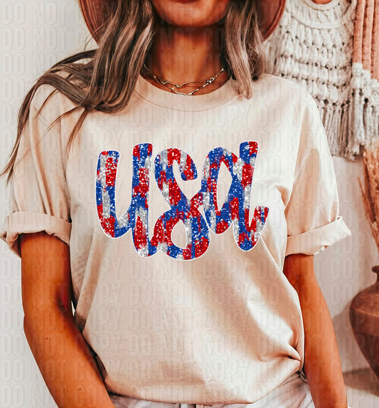 USA Sequined Brushstroke DTF Transfer