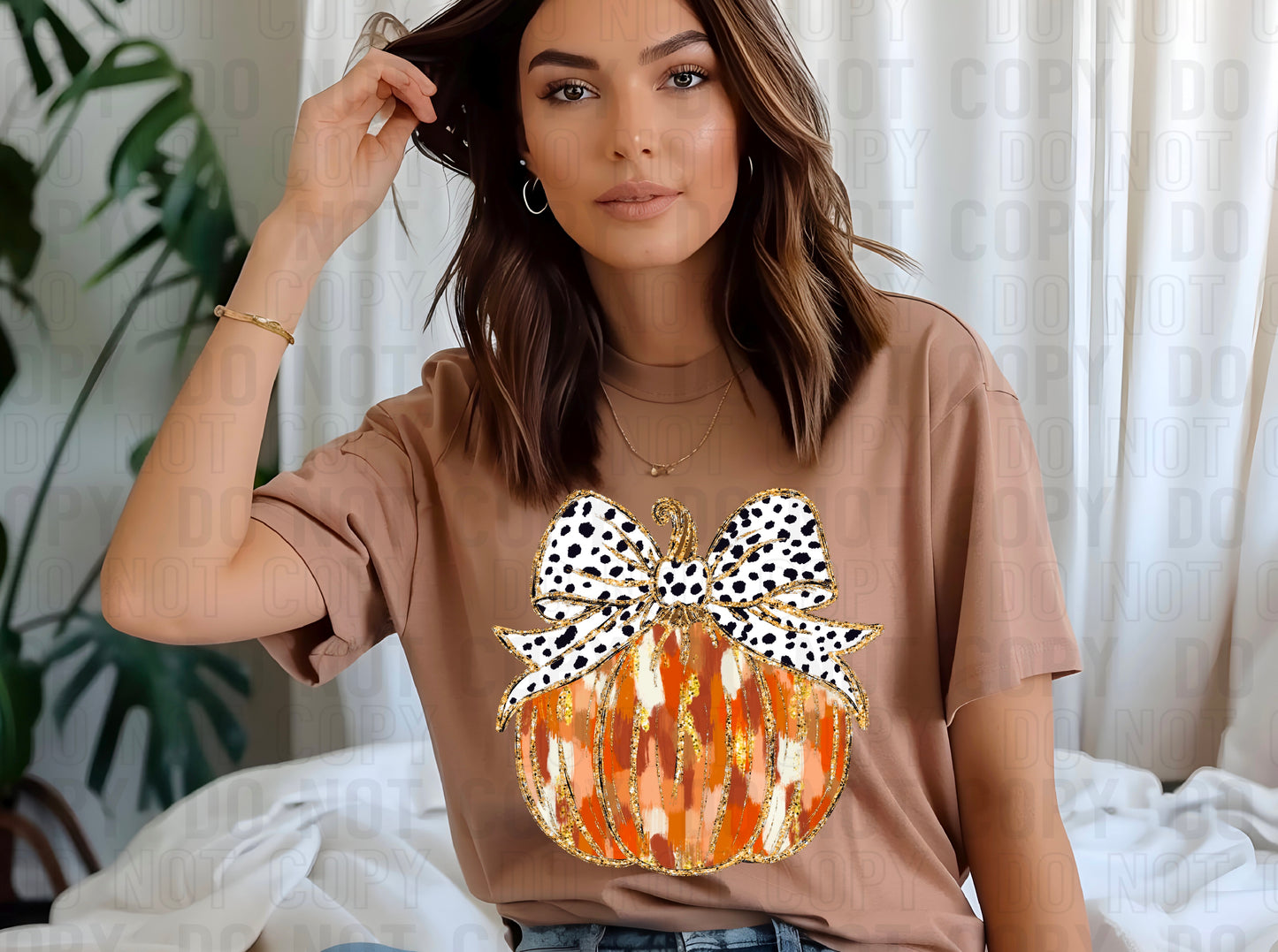 Fall Pumpkin Dalmatian Dots Bow DTF Transfer