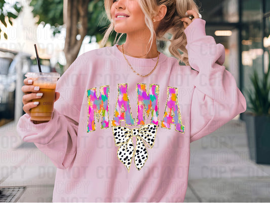 Pink Mama Dalmatian Dots Bow DTF Transfer