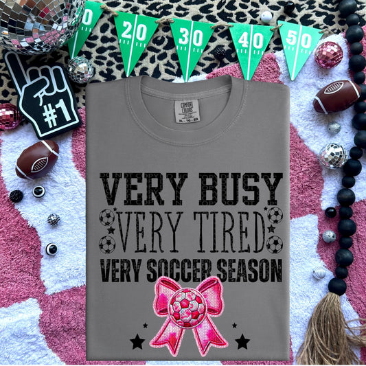 Busy Tired Soccer Season Pink Bow DTF Transfer