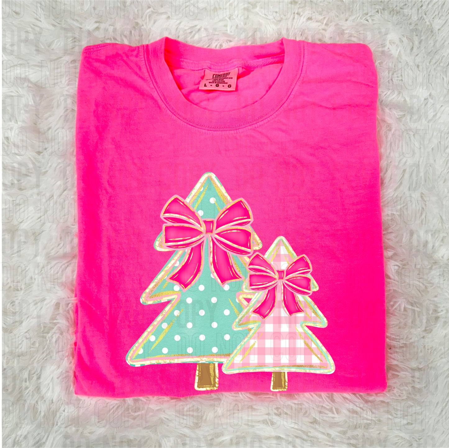 Patterned Christmas Trees With Bows DTF Transfer