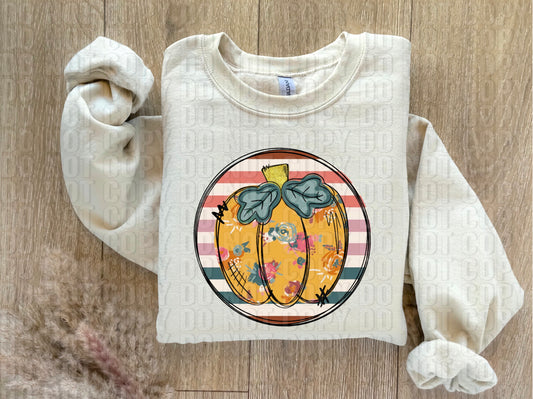 Pumpkin Striped And Floral Circle DTF Transfer