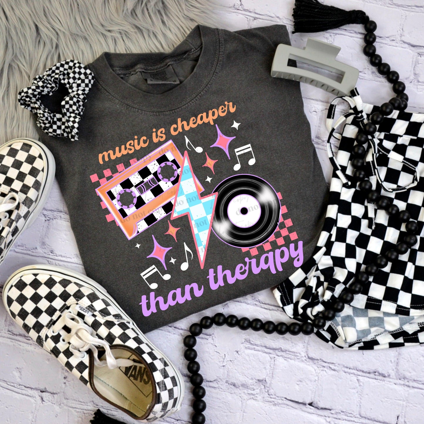 Music Is Cheaper Than Therapy DTF Transfer