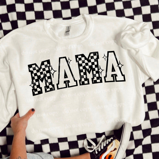 Mama Checkered Black Font DTF Transfer