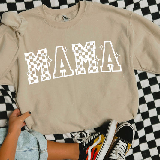Mama Checkered White Font DTF Transfer