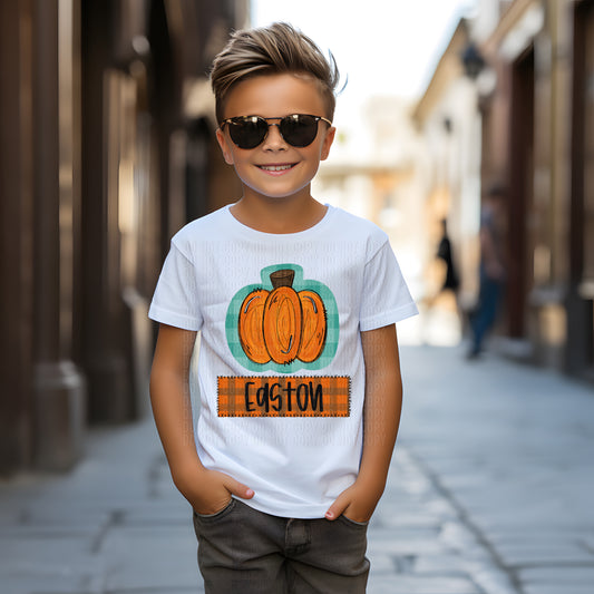 Boy Plaid Pumpkin With Name Plate Personalized DTF Transfer