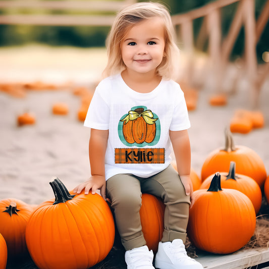 Girl Plaid Pumpkin With Name Plate Personalized DTF Transfer