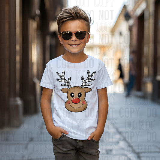 Boy Reindeer Plaid Antlers DTF Transfer