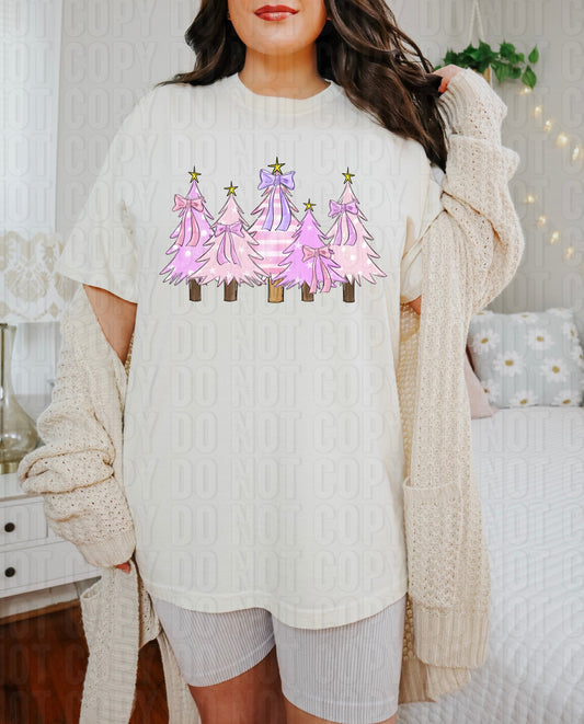 Pink/Purple Christmas Trees Doodle DTF Transfer