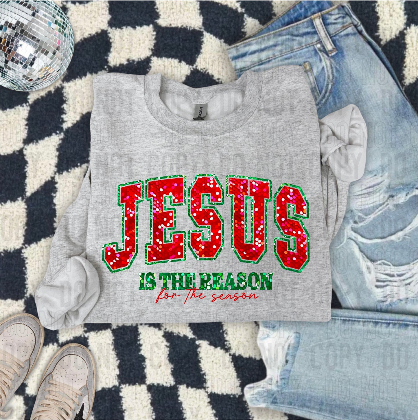 Jesus Is The Reason For The Season Sequined DTF Transfer