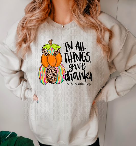 In All Things, Give Thanks Brushstroke Pumpkins DTF Transfer