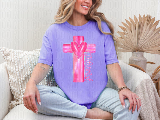 Redeemed Pink Cross DTF Transfer