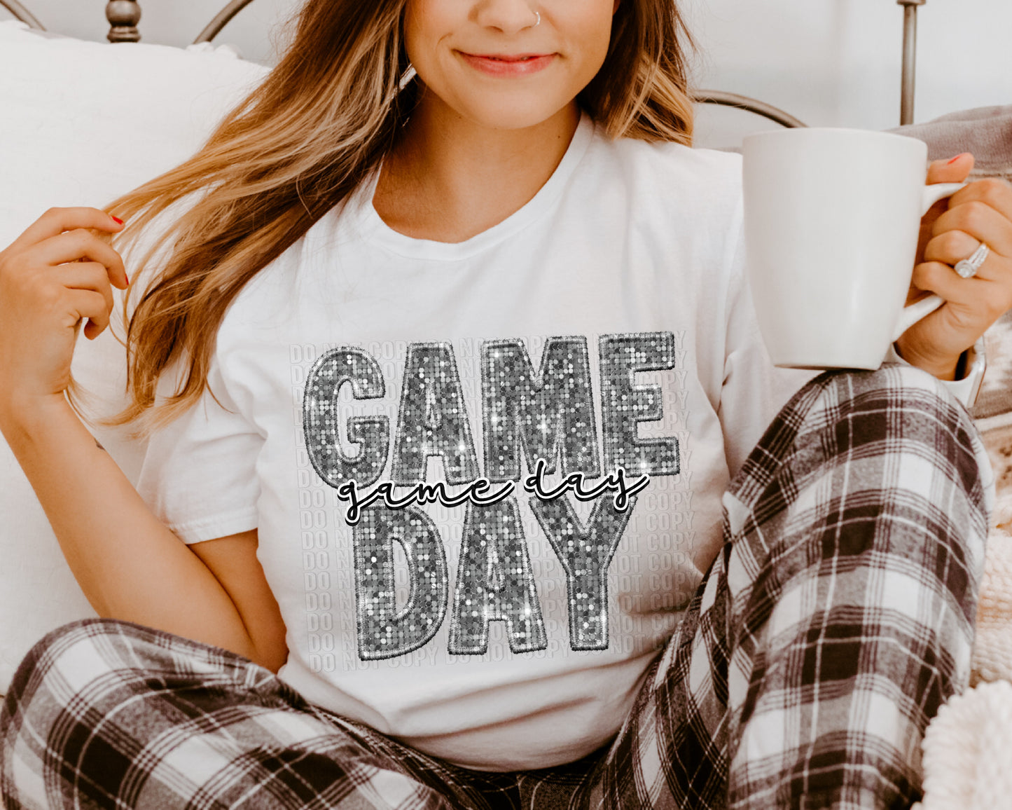 Game Day Silver Sequined Faux DTF Transfer