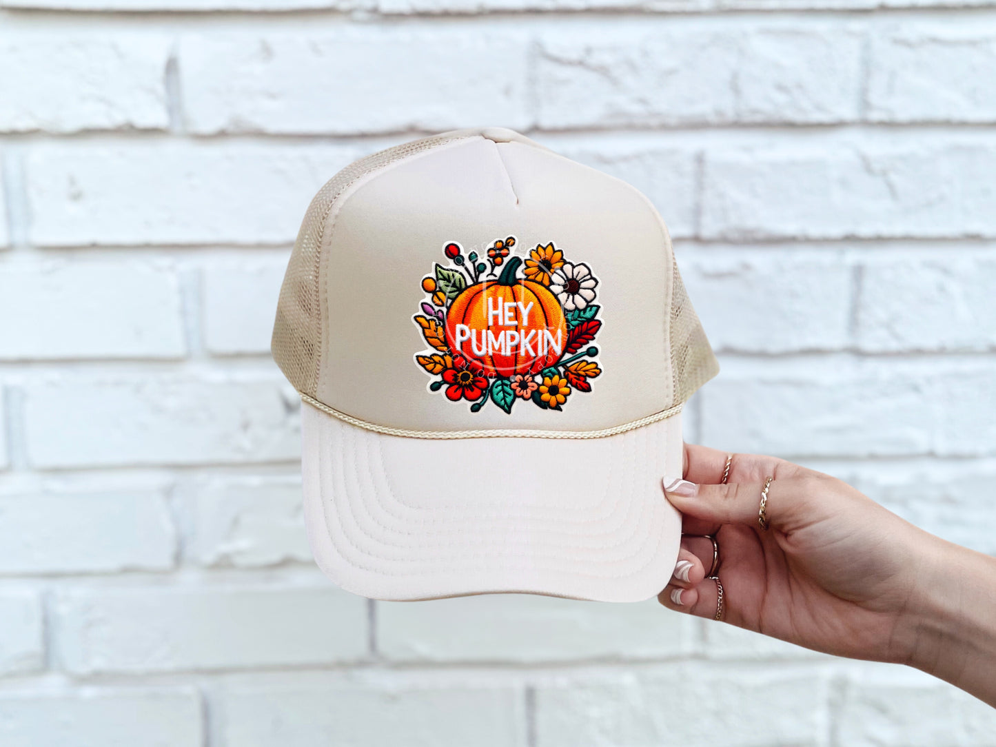 Hey Pumpkin Neutral Hat Patch DTF Transfer