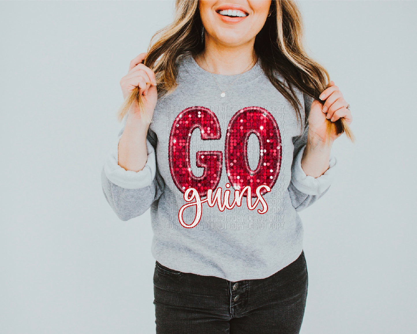 Go Guins Red Sequined Faux DTF Transfer