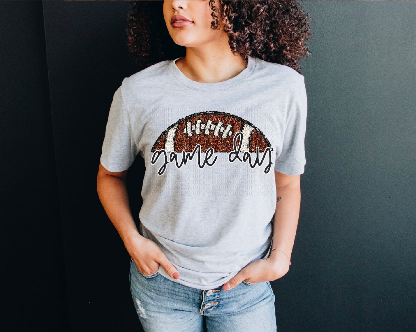 Game Day Half Football Sequined Faux DTF Transfer