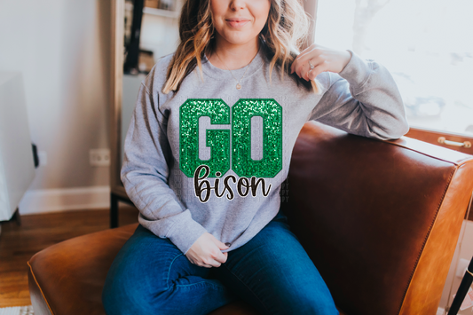 Go Bison Green Sequined Faux Embroidery DTF Transfer