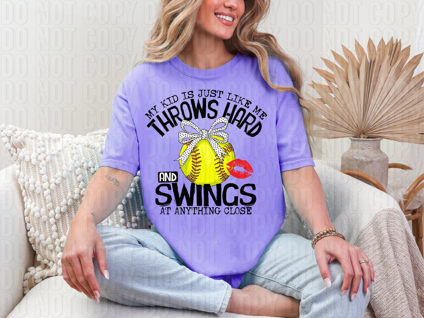 Throws Hard And Swings Softball DTF Transfer