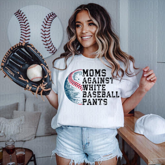 Moms Against White Baseball Pants DTF Transfer