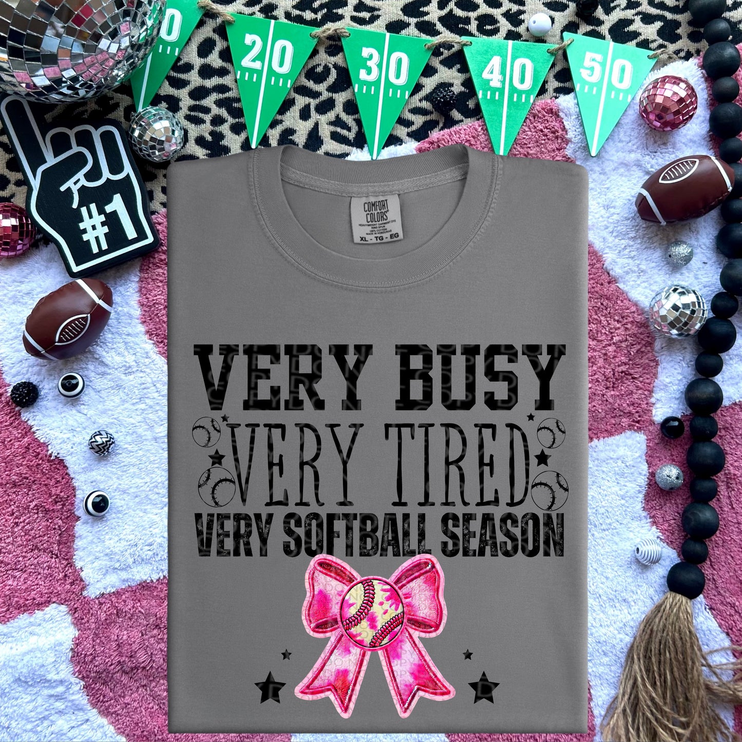 Busy Tired Softball Season Pink Bow DTF Transfer