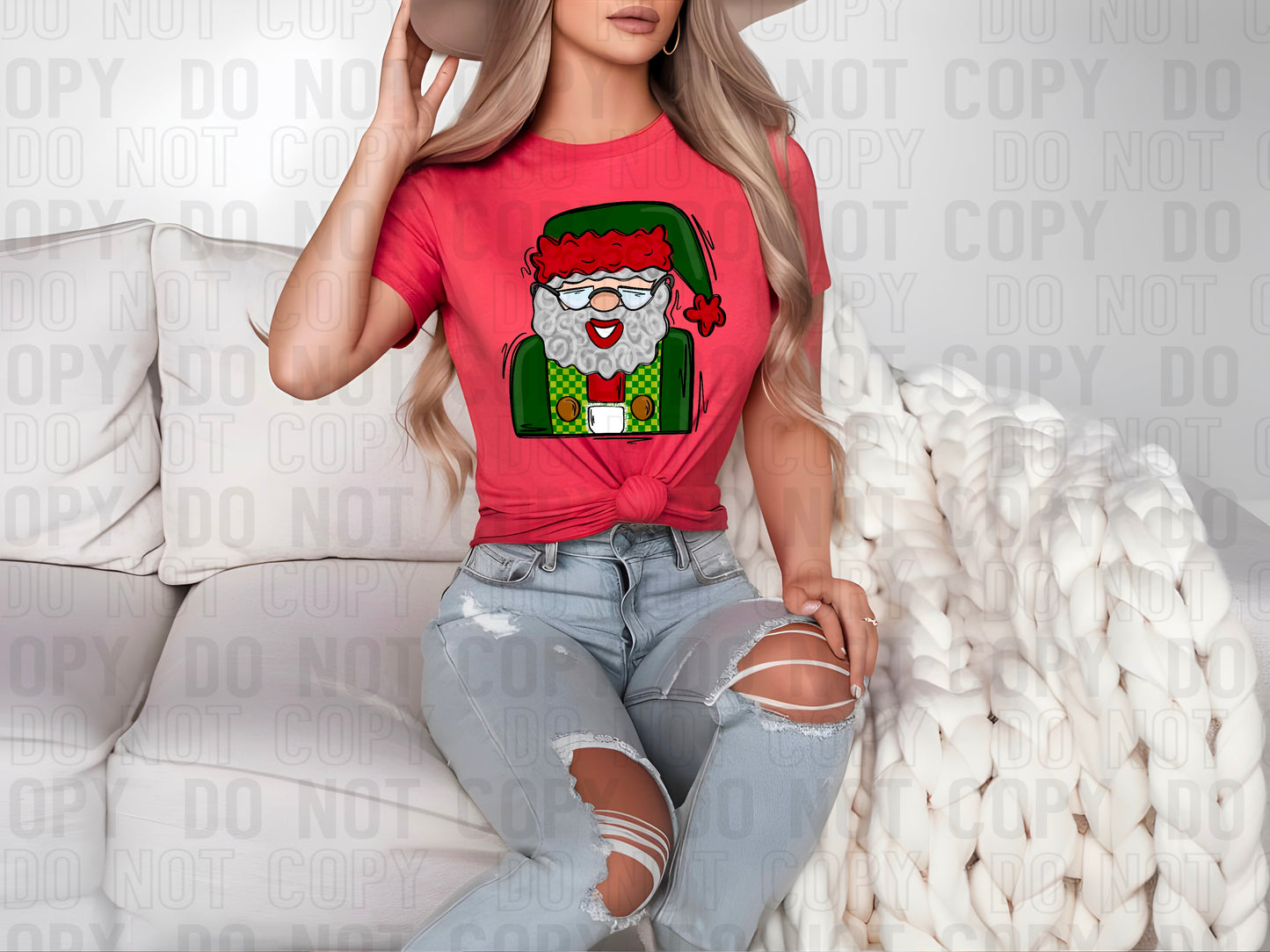 Santa Light With Beard Red/Green DTF Transfer