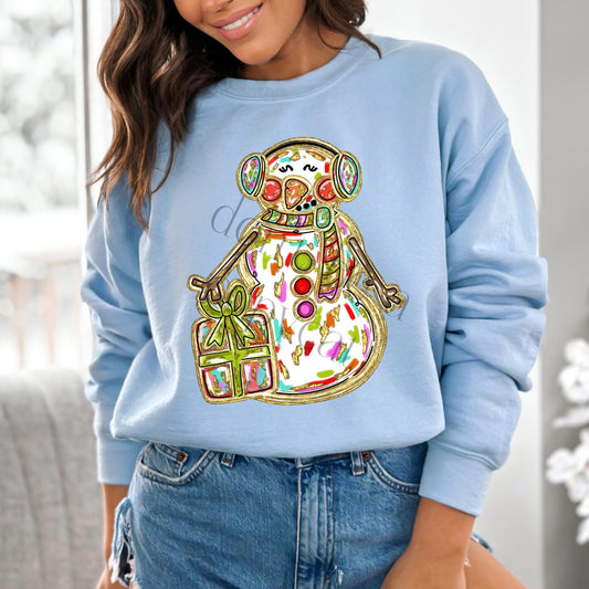 Colorful Snowman Present DTF Transfer