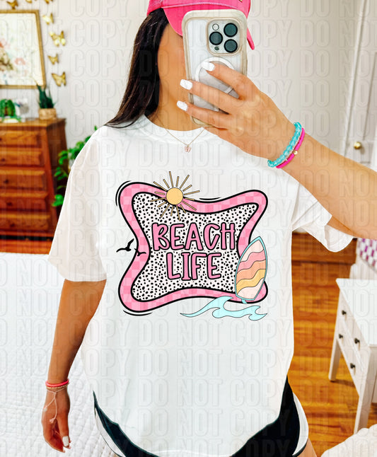 Beach Life Pink Checker Dalmatian DTF Transfer